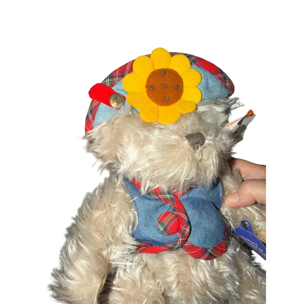 Teddy Bear Collection Plush Toy Sunflower Beret Denim Vest